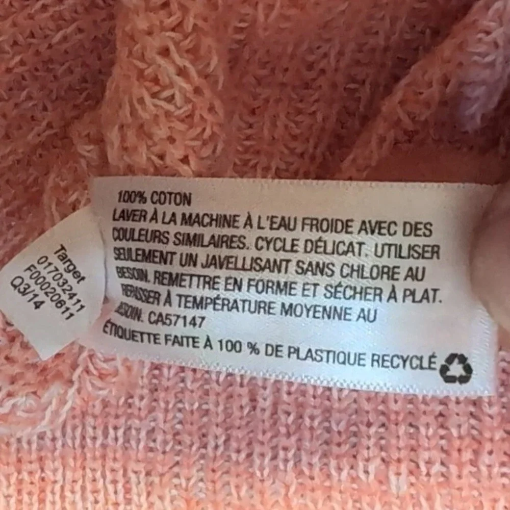Mossimo Supply Co. Peach Marled 100% Cotton Raglan Knit Sweater, Women's Large